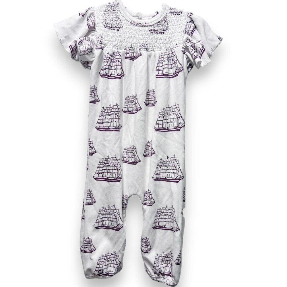 Kate Quinn Smocked Mayflower Ship Thanksgiving Flutter Sleeve Jumpsuit 18-24M